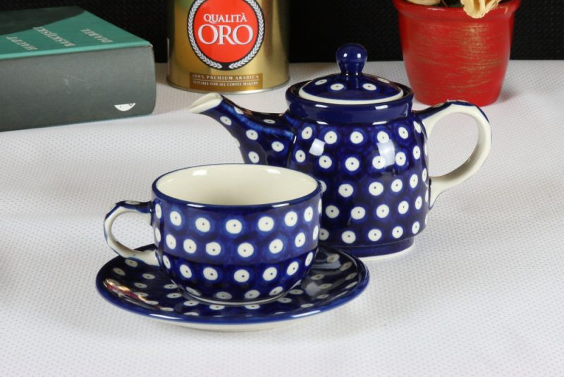 Zestaw Filiżanka z czajnikiem Tea For One 423 dekoracja 070AX Bolesławiec - obrazek 2