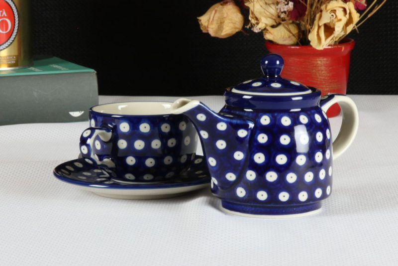 Zestaw Filiżanka z czajnikiem Tea For One 423 dekoracja 070AX Bolesławiec - obrazek 3