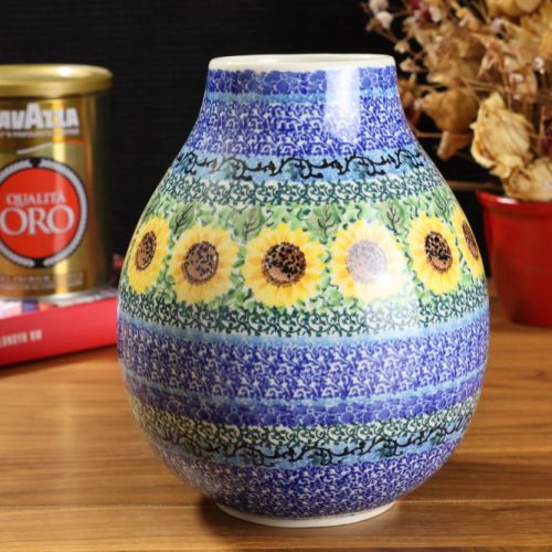 Wazon F15 wys 20 cm dekoracja Słoneczniki U4739 Bolesławiec